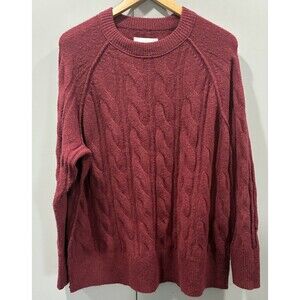 Aerie unREAL Cable Knit Sweater XS Burgundy Wine Red Oversized Raglan Sleeve